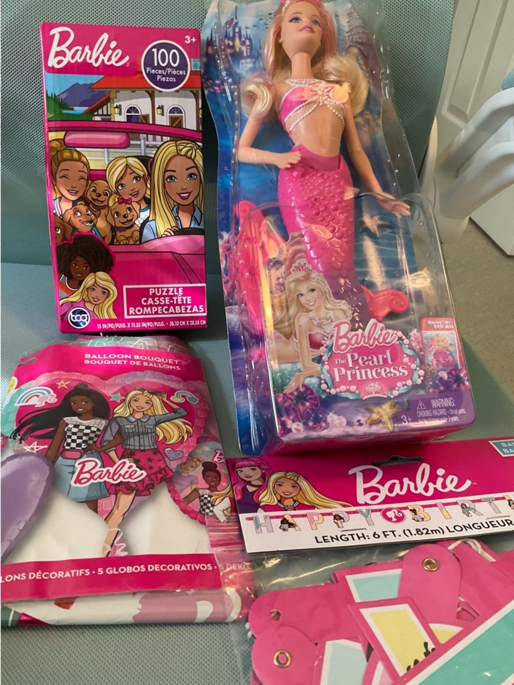 Mattel Barbie Pearl Princess Doll, Barbie puzzle and Barbie Balloons New